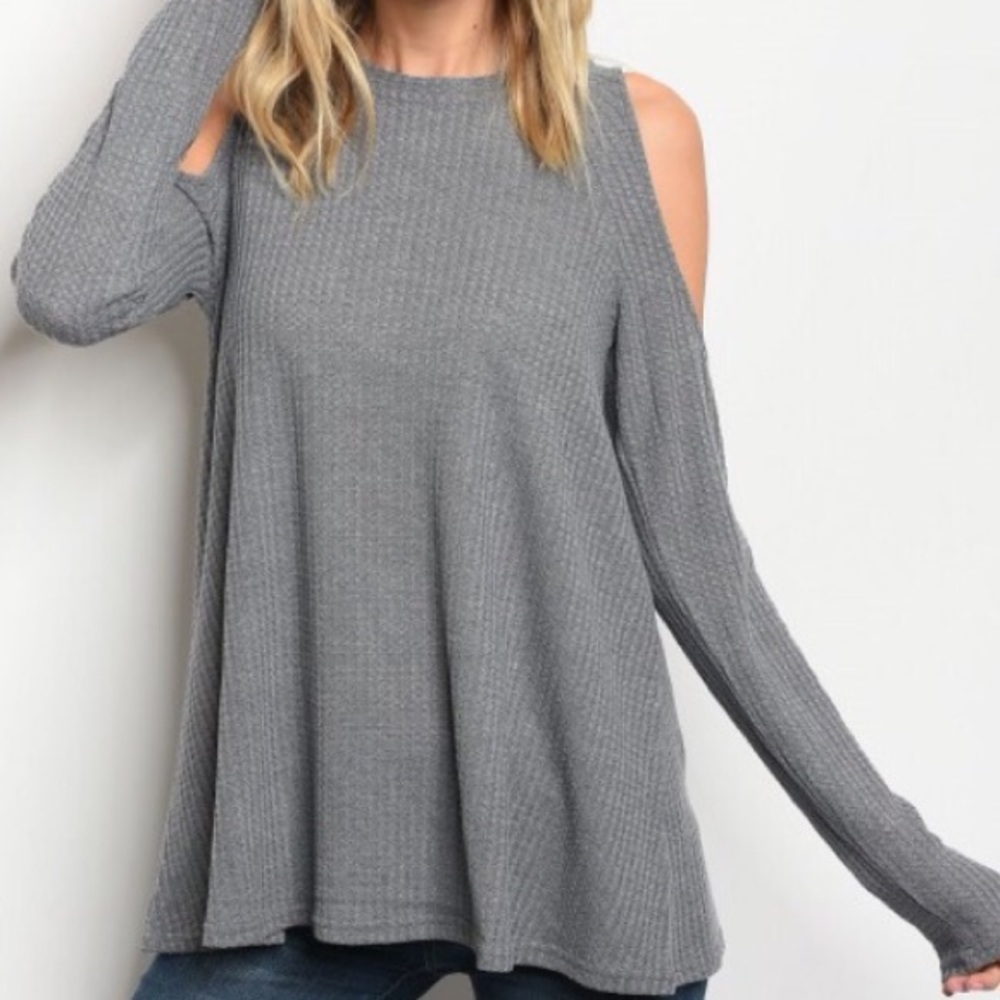 Charcoal Cold Shoulder Top NWT